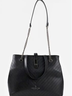 London Fog Emilia Chevron Design Tote Shoulder Bag Black